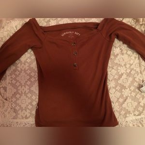 Rust orange Aeropostale long sleeve off the shoulder top,size medium